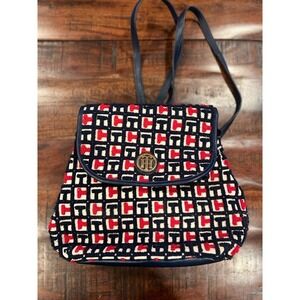 Tommy Hilfiger Chenille Backpack Y2K Logo Red Blue Cream Monogram Logo Bag purse